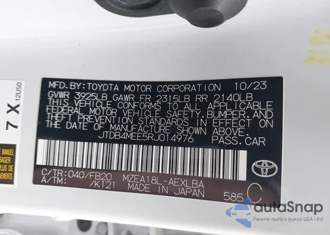 2024 Toyota Corolla Le z USA, uszkodzony, nr VIN JTDB4MEE5RJ014976